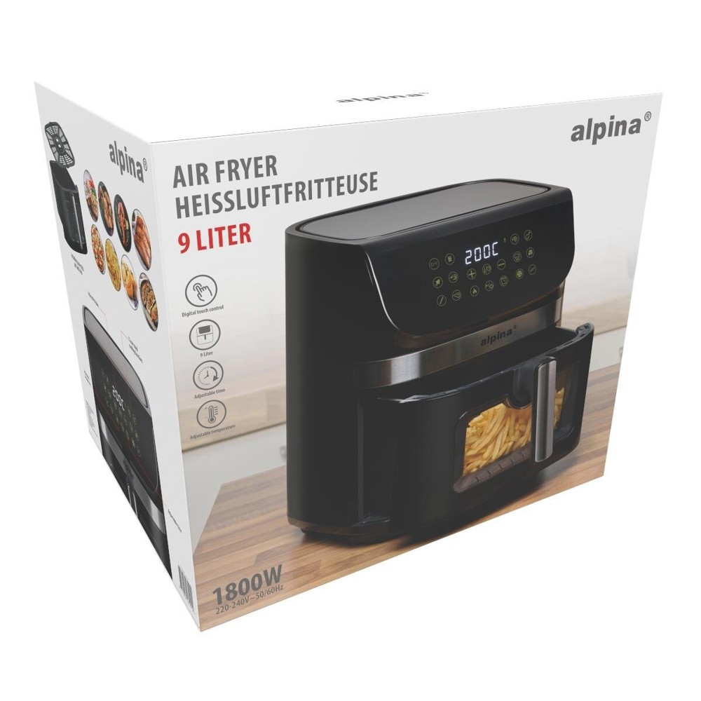 ALPINA Air Fryer 9L 1800W Digital Display- Zwart