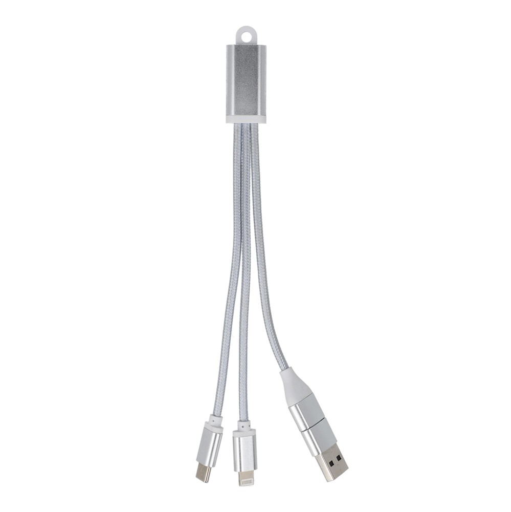 2-in-1 Oplaadkabel USB-A/C naar USB-C &amp; Lightning Aluminium - Zilver