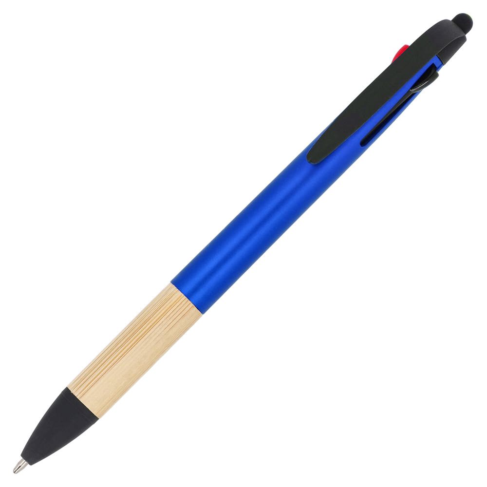 3-kleuren pen met bamboe grip - blauw