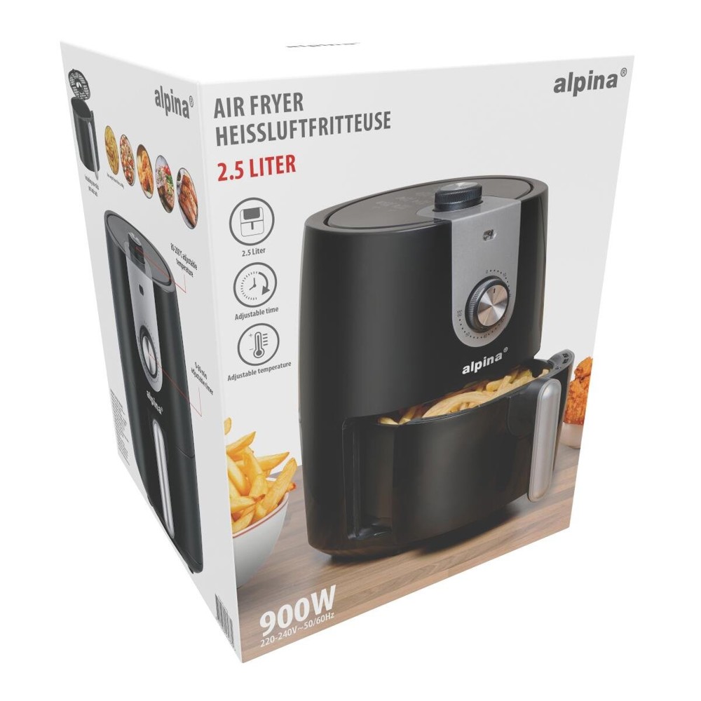 ALPINA Air Fryer 2.5L 900W 230V- Zwart