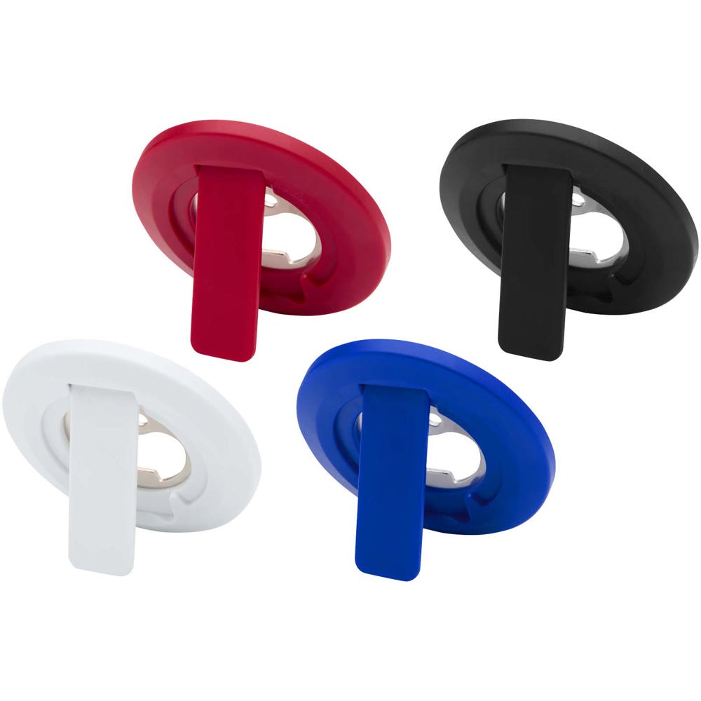 Ain magnetische telefoonstandaard van gerecycled plastic met flesopener 