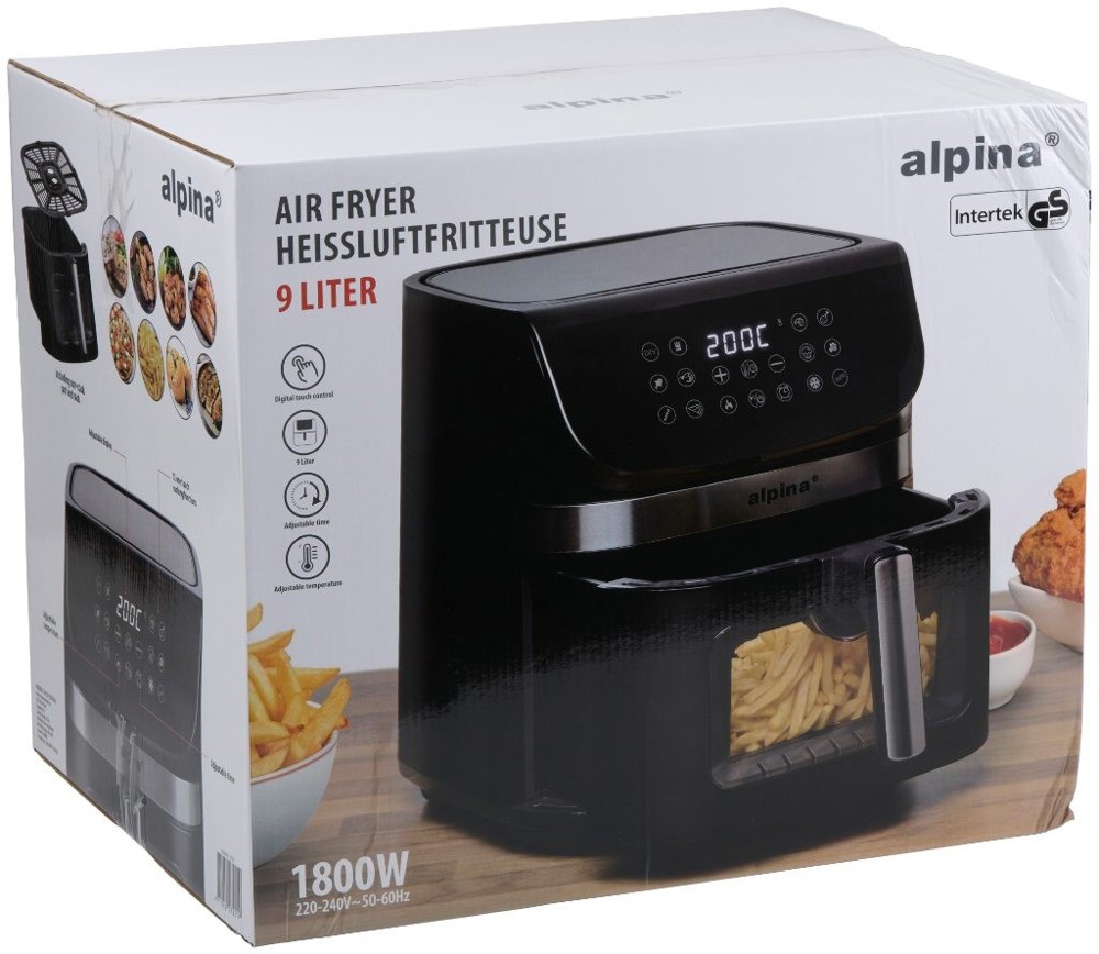 ALPINA Air Fryer 9L 1800W Digital Display- Zwart