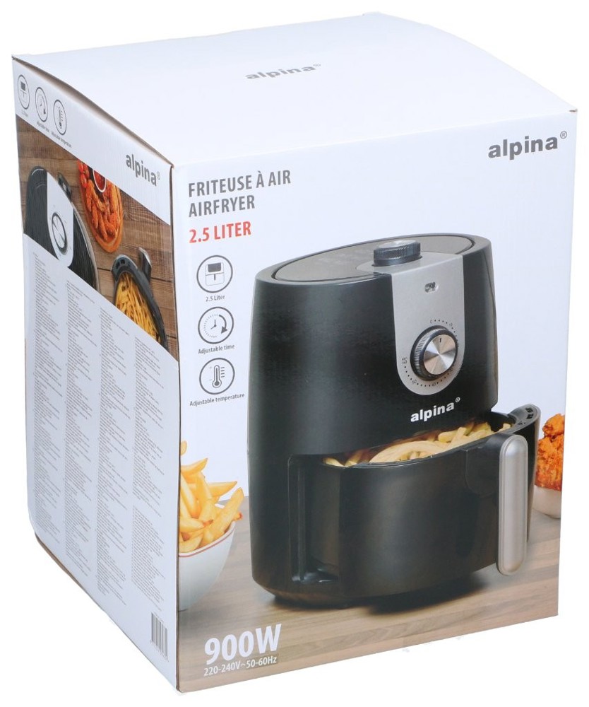 ALPINA Air Fryer 2.5L 900W 230V- Zwart