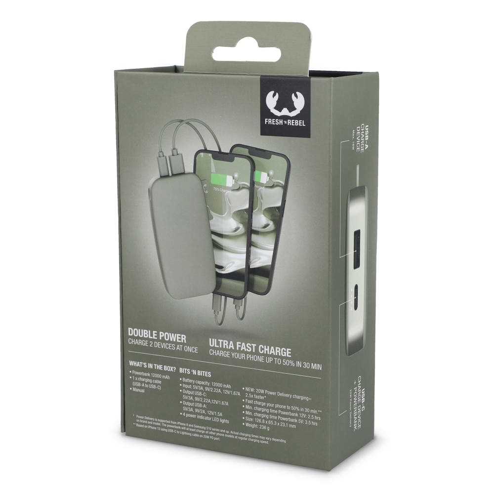 2PB12100 | Fresh 'n Rebel Powerbank 12000 mAh USB-C Fast Charging 20W