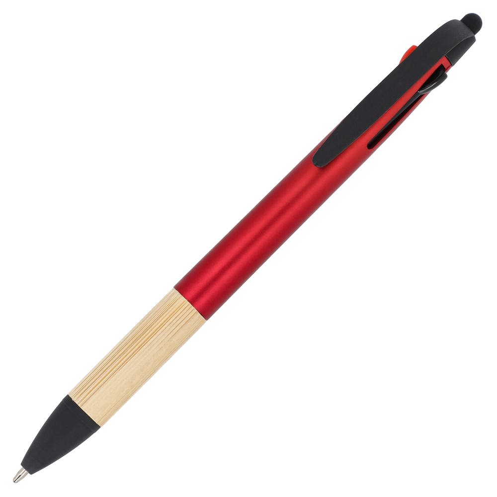 3-kleuren pen met bamboe grip - rood
