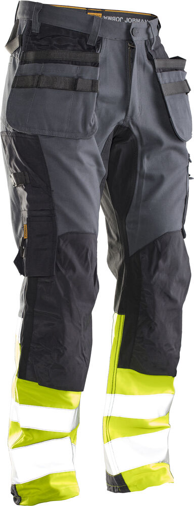Jobman - 2134 Hi-Vis Stretch Trousers Core HP Donkergrijs/Geel 152