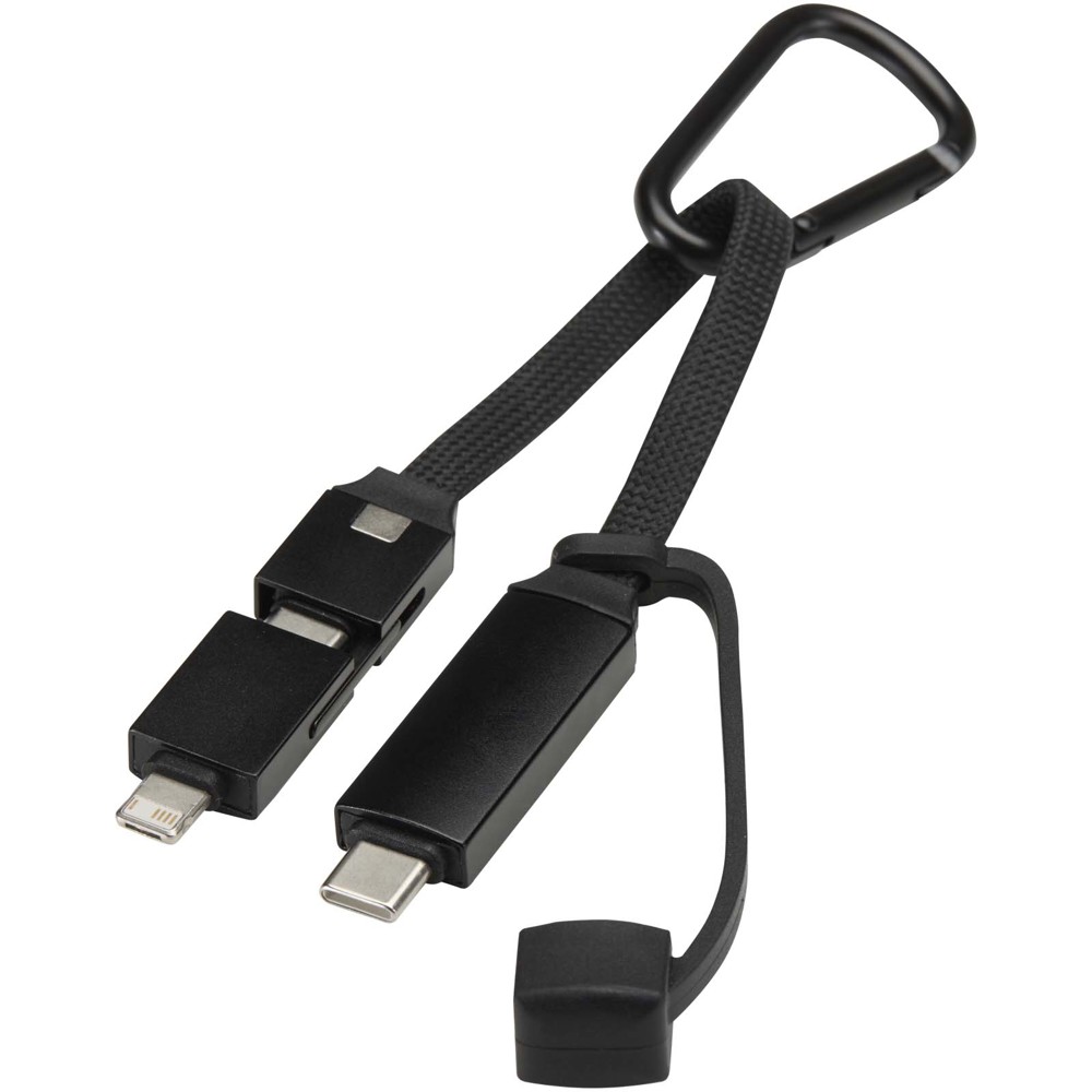 Algieba 65W 3-in-1 oplaadkabel van gerecycled aluminium met karabijnhaak