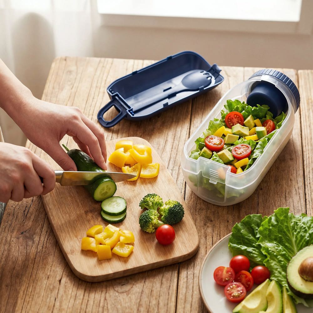 Alles-in-één Lunchkom met Sausvakje en Lepel-Vork