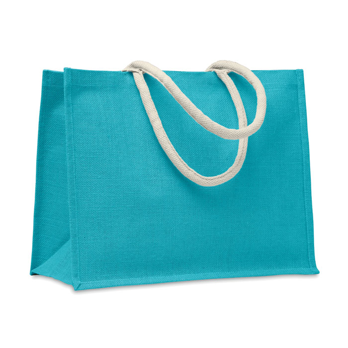 AURA - Jute tas met katoenen hengsels - turquoise